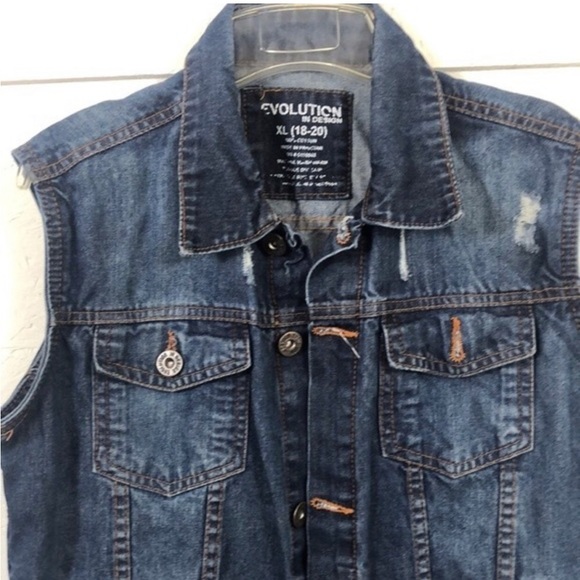 Super cool distressed denim button up vest with collar. See pix/dimensions XL - Picture 3 of 7